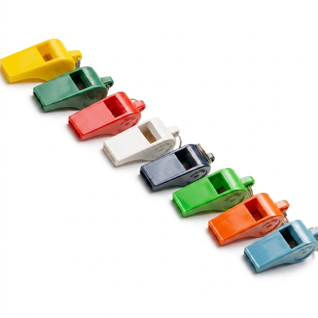 Plastic Whistles – Box of 12 (Assorted Colours)